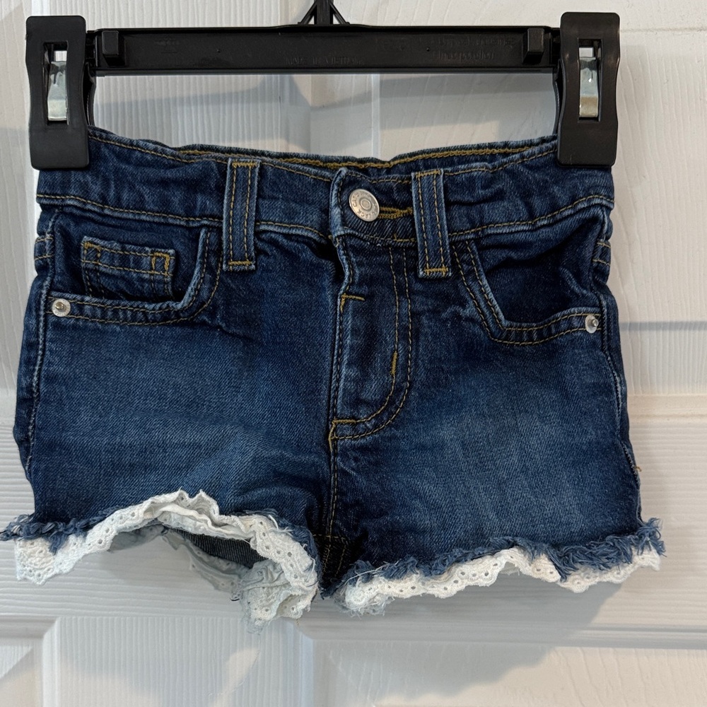 Cat & Jack Dark Blue Denim Shorts with White Lace Trim